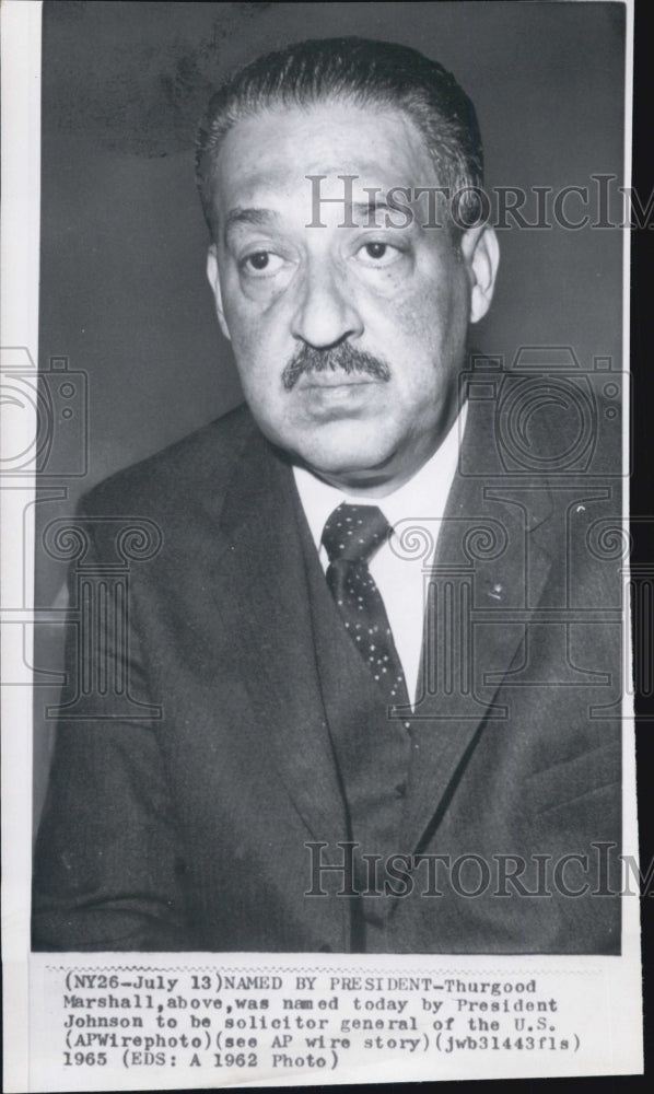 1965 Press Photo Thurgood Marshall Named By Pres Johnson to Be Solicitor General - Historic Images