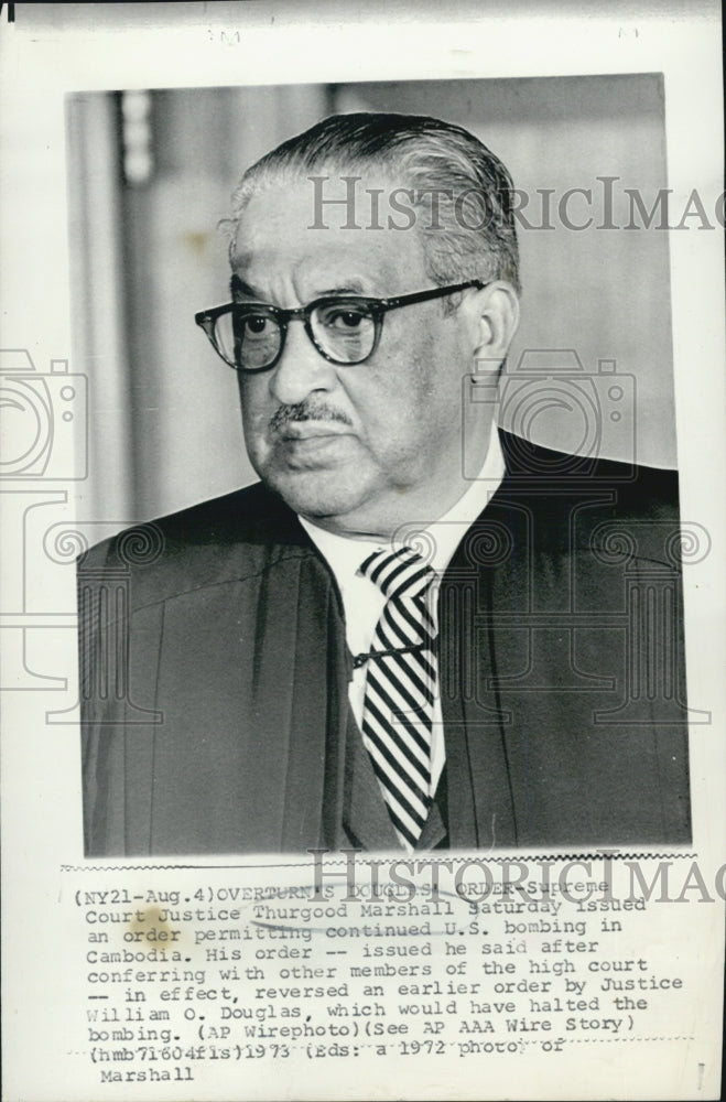 1972 Press Photo Supreme Court Justice Thurgood Marshall/Bombing in Cambodia - Historic Images