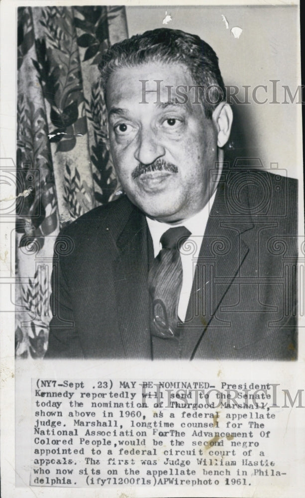 1961 Press Photo Pres. Kennedy nomination of Thurgood Marshall as judge - Historic Images