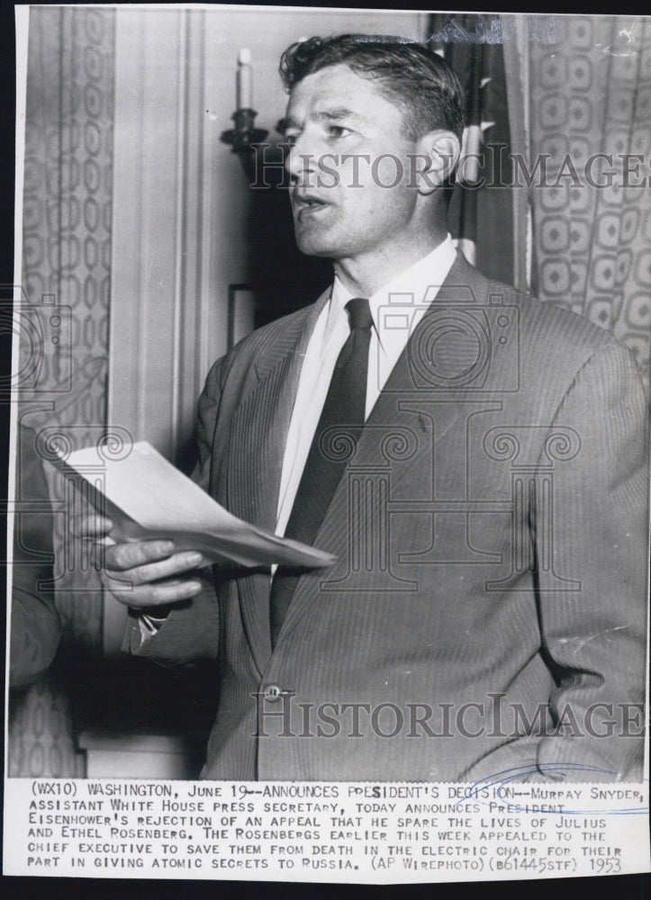 1953 Press Photo Acting White House News Chief, Murray Snyder - Historic Images