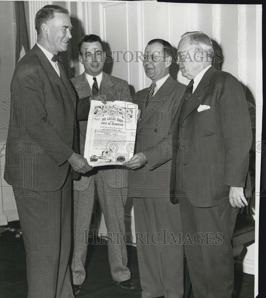 1954 Press Photo Gov. Herter presented Nebraska admiral commission to Campbell. - Historic Images