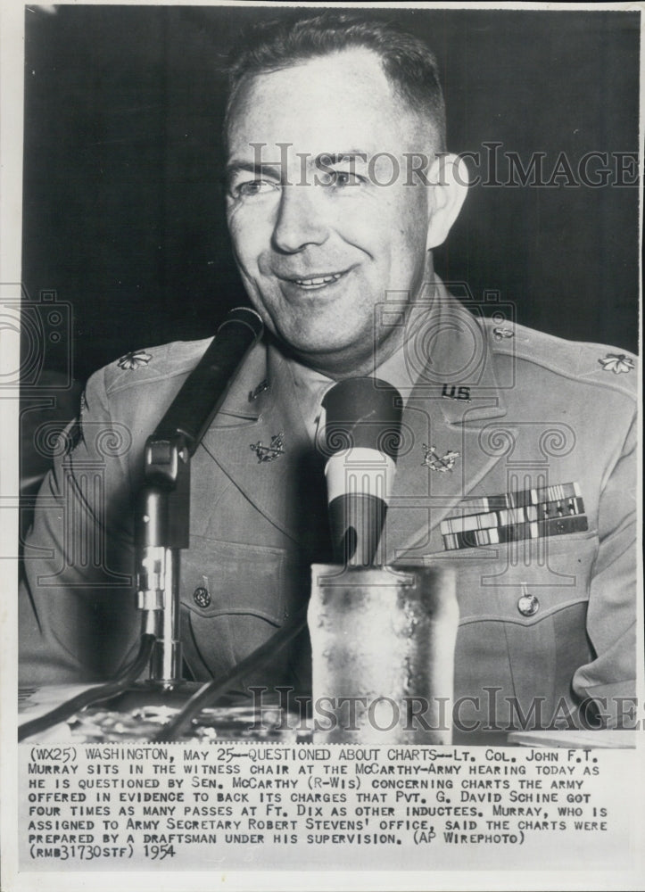 1954 Press Photo Lt. Col. John Murray at McCarthy Hearing - Historic Images