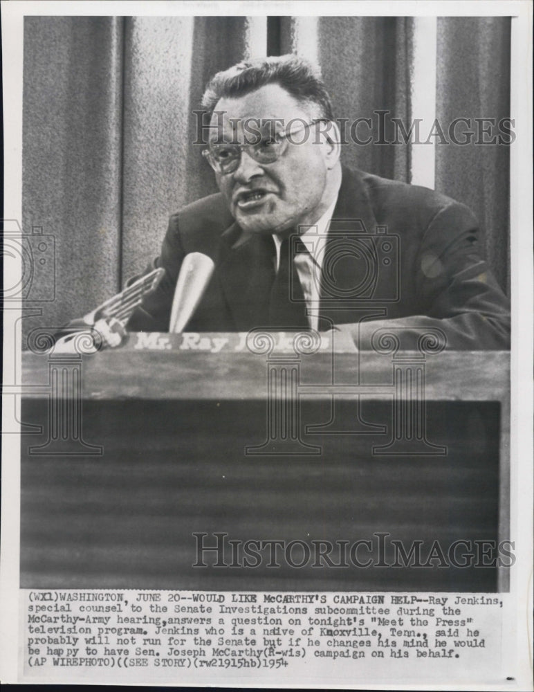 1954 Press Photo Ray Jenkins Special Counsel To Senate Investigations Committee - Historic Images