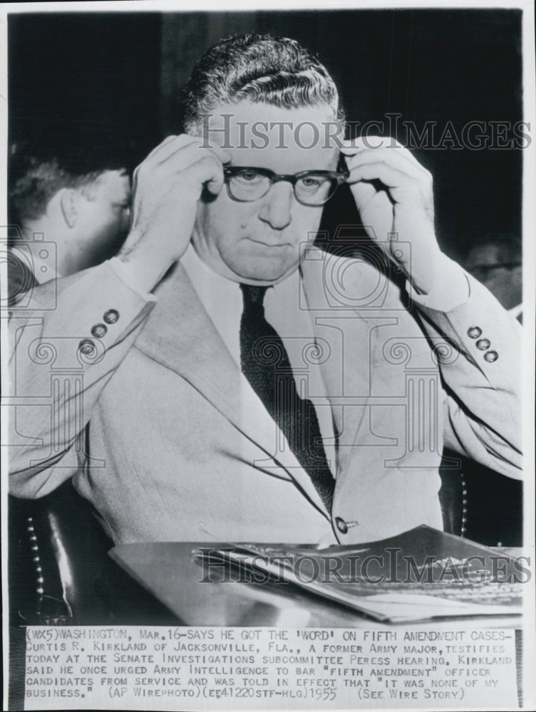 1955 Press Photo Curtis R.Kirkland Former Army Major Testifying In Investigation - Historic Images