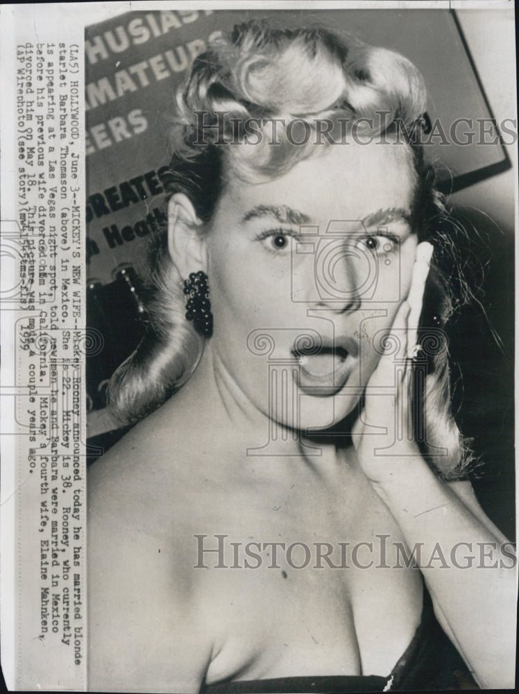 1959 Press Photo Mickey Rooney&#39;s New Wife Barbara Thomason - Historic Images