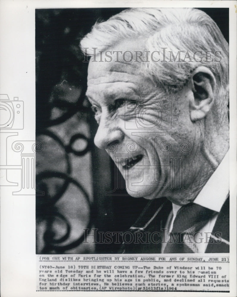 1964 Press Photo The Duke of Windsor turns 70 - Historic Images