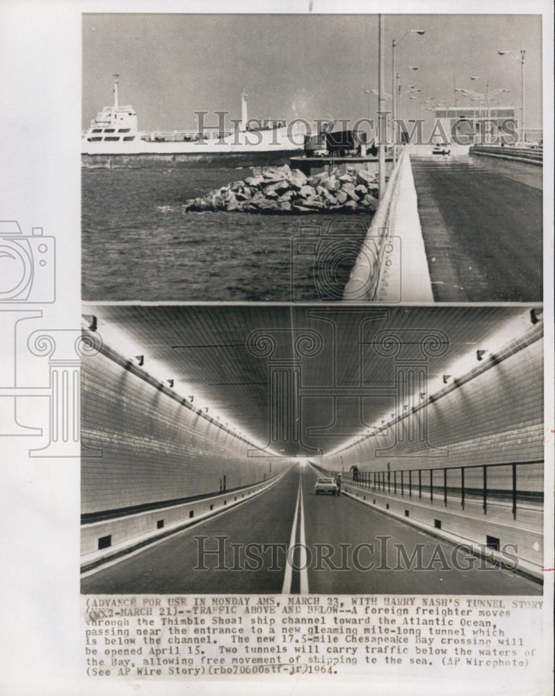 1964 Press Photo Thimble Shoal Ship Channel & Harry Nash Tunnel - Historic Images