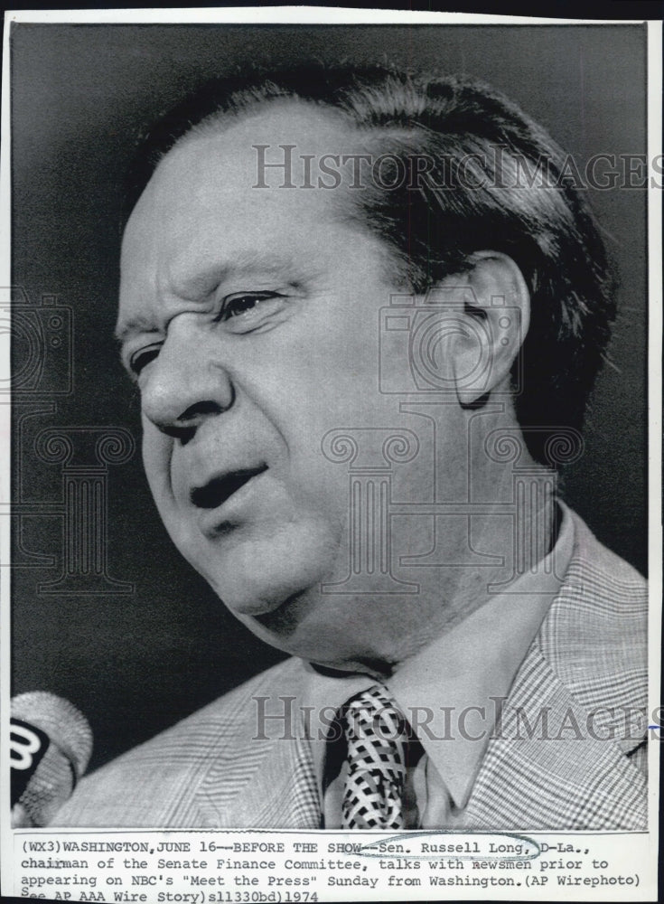 1974 Press Photo Senator Russell Long Chairman Finance Commitee Press Conference - Historic Images