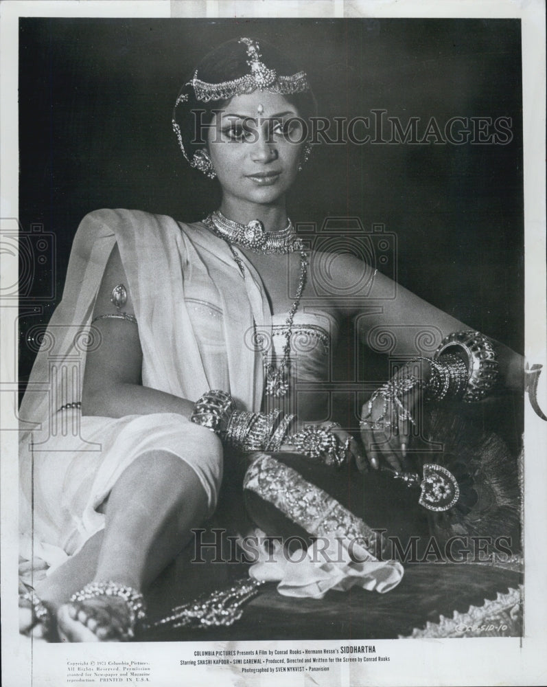 1973 Press Photo Exotic Indian Actress Simi Garewal in Siddhartha - Historic Images