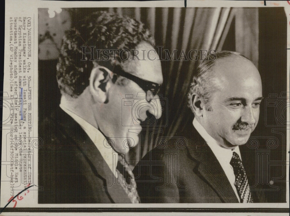 1973 Press Photo Secretary of State Henry Kissinger with Ismail Fehmy of Egypt - Historic Images