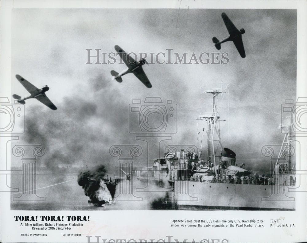 1970 Press Photo Scene from the movie Tora Tora, Japanese Blast The USS Helm. - Historic Images