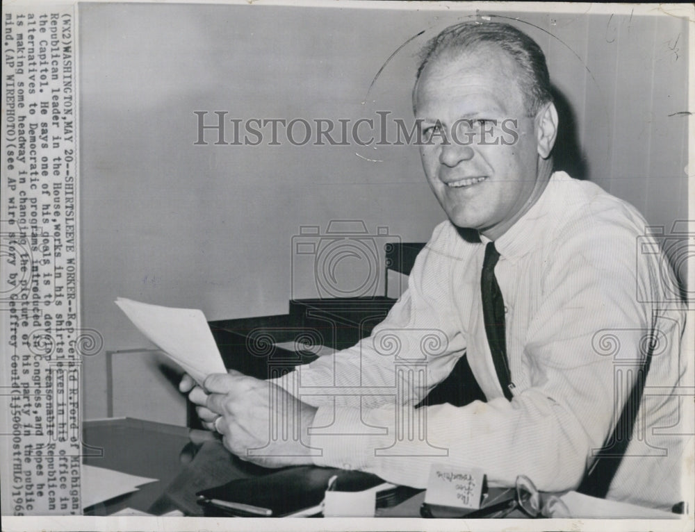 1965 Press Photo Rep.Gerals R. Ford of Michigan work at his office. - Historic Images