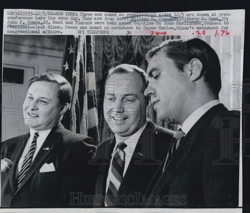 1968 Press Photo Presidential Aides: William Timmons, Harry Dent and John Sears - Historic Images