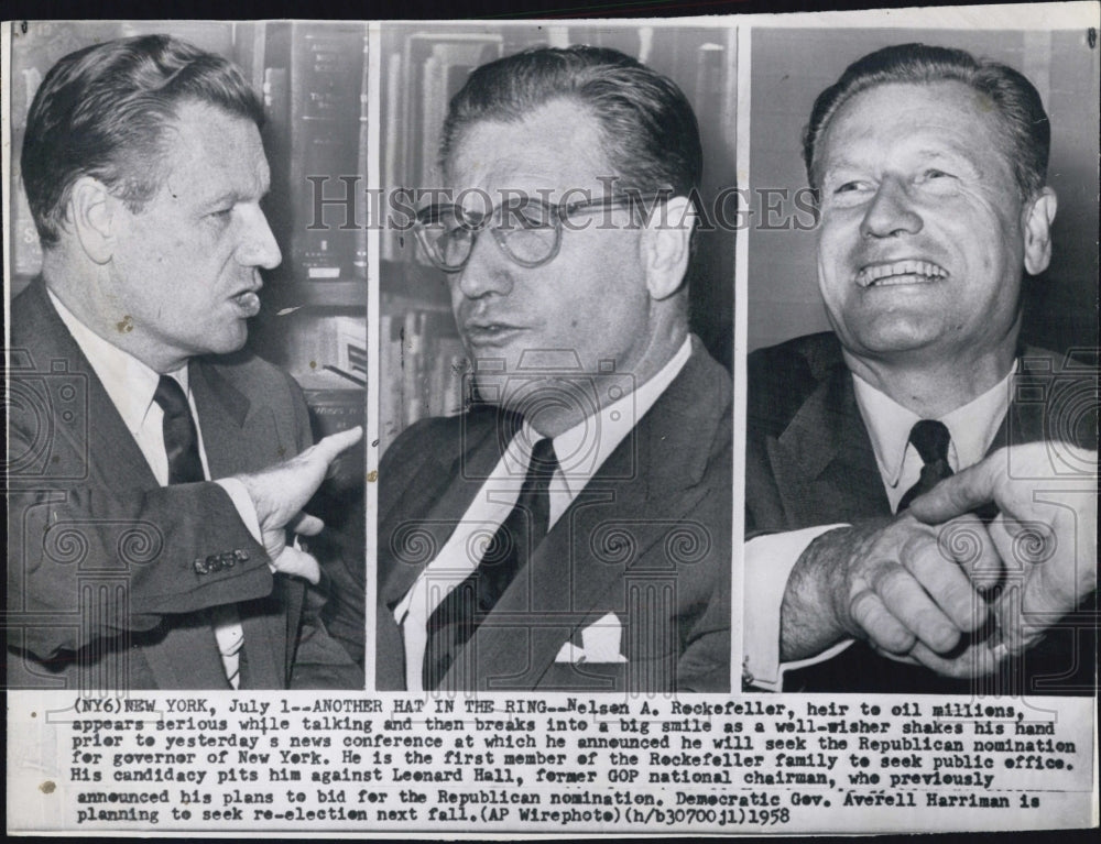 1958 Press Photo Nelson A. Rockefeller, oil heir, seeking Republican nomination - Historic Images