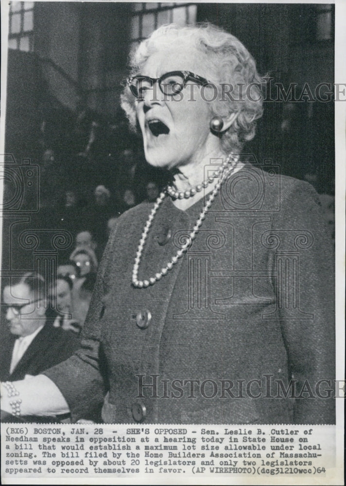 1964 Press Photo Sen. Leslie B. Cutler speaking at hearing in State House - Historic Images