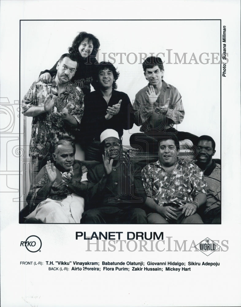 1991 Press Photo Musicians Vikku,Giovanni,Sikiru,Alrto,Flora,Zakir,Mickey Hart - Historic Images