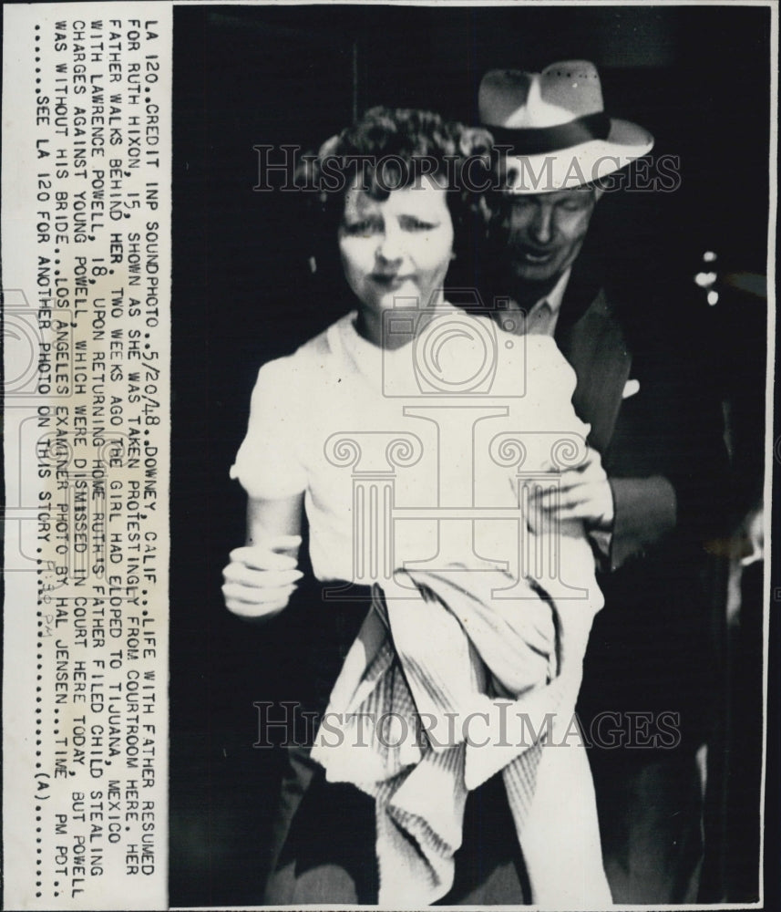 1948 Press Photo Ruth Hixon Age 15 Eloped with Boyfriend in Mexico Dad has Him A - Historic Images