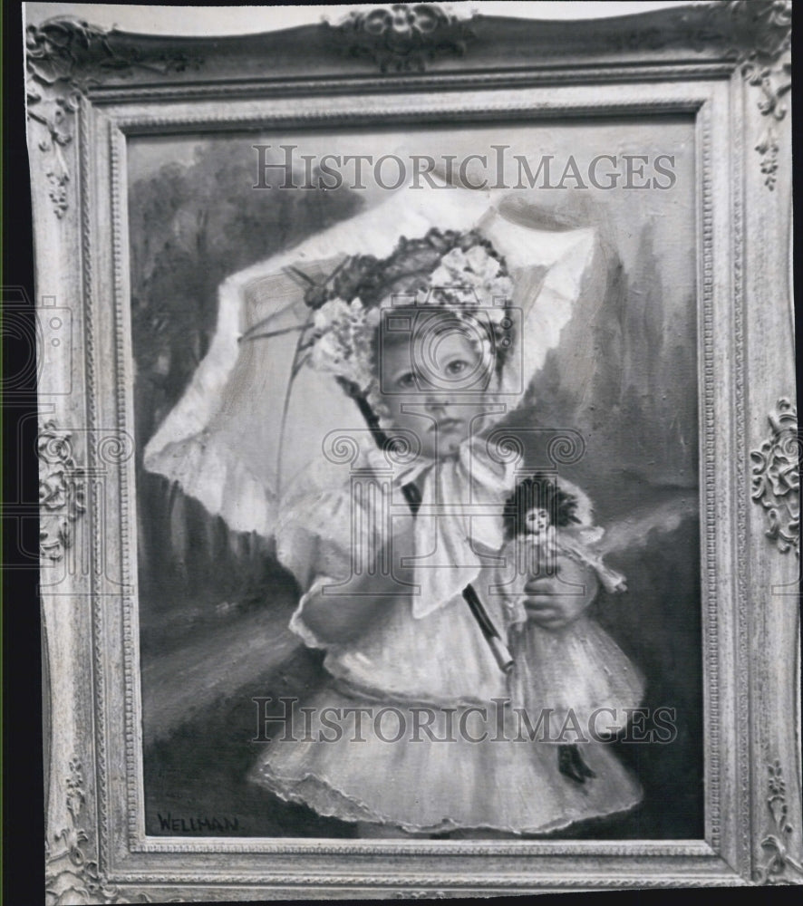 1962 Press Photo "Baby with Parasol" painted by:Mrs.Cora Cuttler - Historic Images