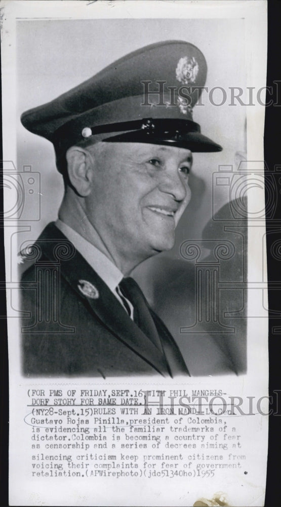 1985 Press Photo Lt Gen Gustavo Rojas Pinilla president of Columbia becoming - Historic Images