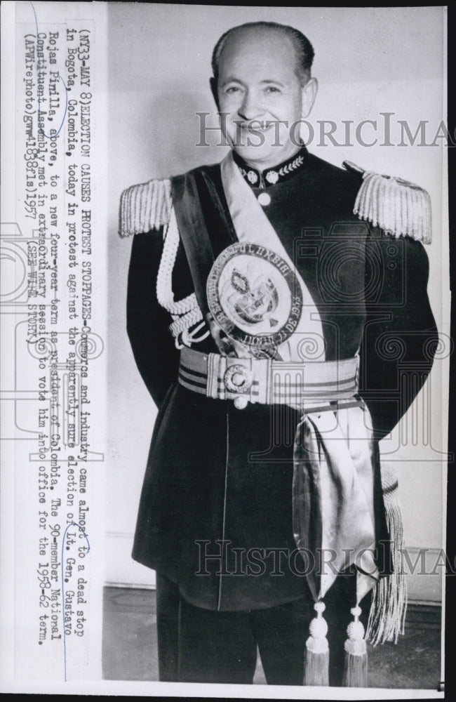 1957 Press Photo Lt General Gustavo Rojas Pinilla new president of Columbia - Historic Images