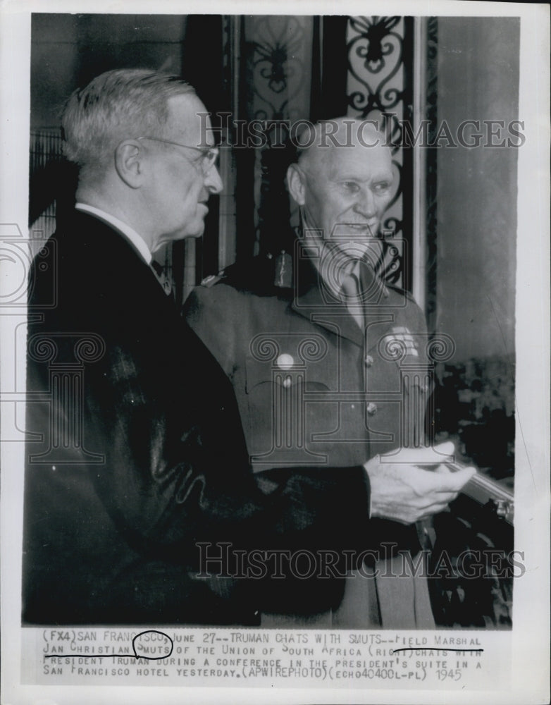 1945 Press Photo Field Marshall Jan Christian Smuts-Union S Africa/Pres Truman - Historic Images