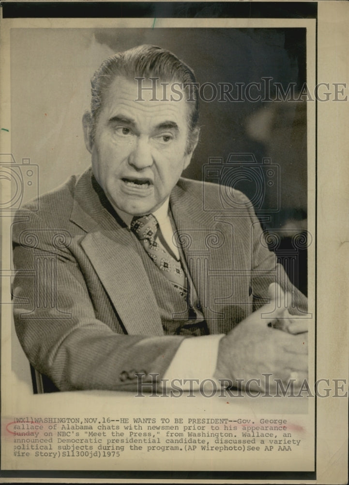 1975 Press Photo Gov George Wallace of Alabama on Meet The Press - Historic Images