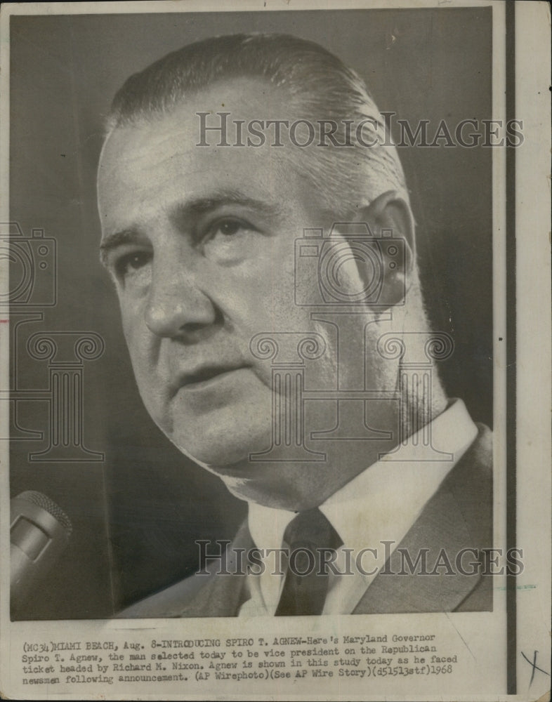 1968 Press Photo Gov Spiro T Agnew chosen for VP on Rep ticket with Nixon - Historic Images