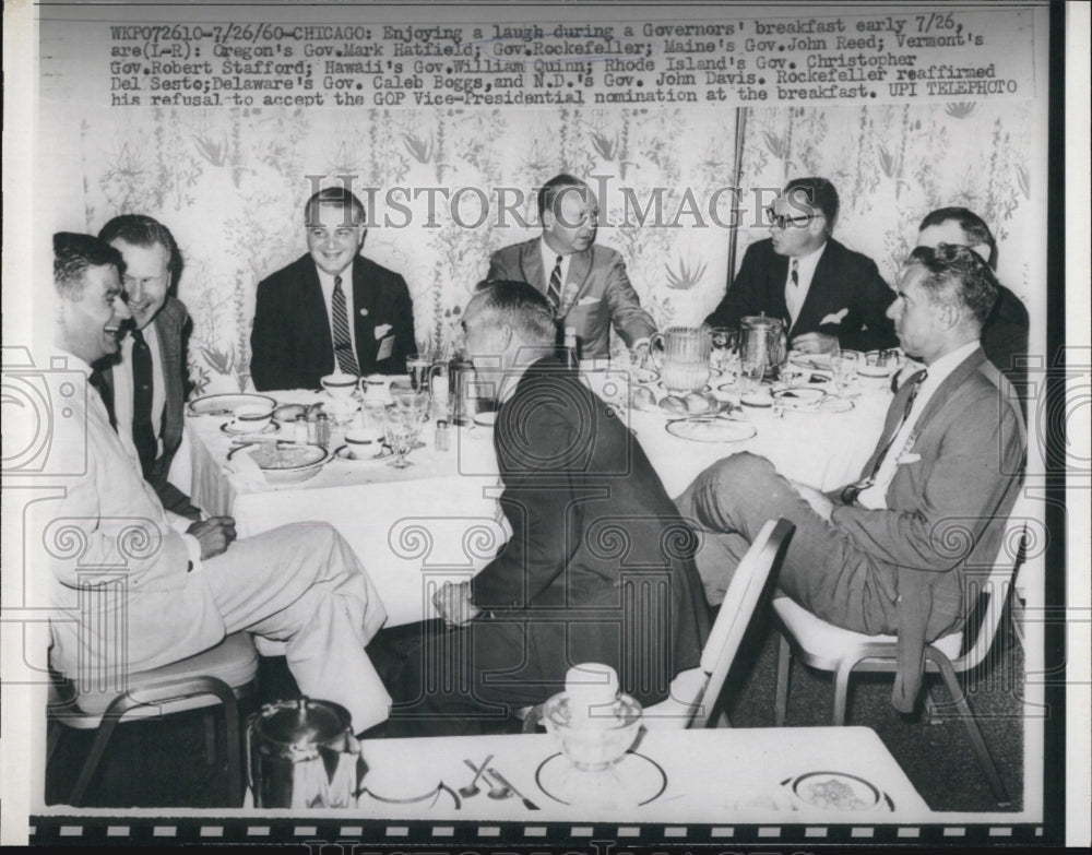 1960 Press Photo Mark Hartfield,William Quinn,John Reed At Governors Breakfast - Historic Images