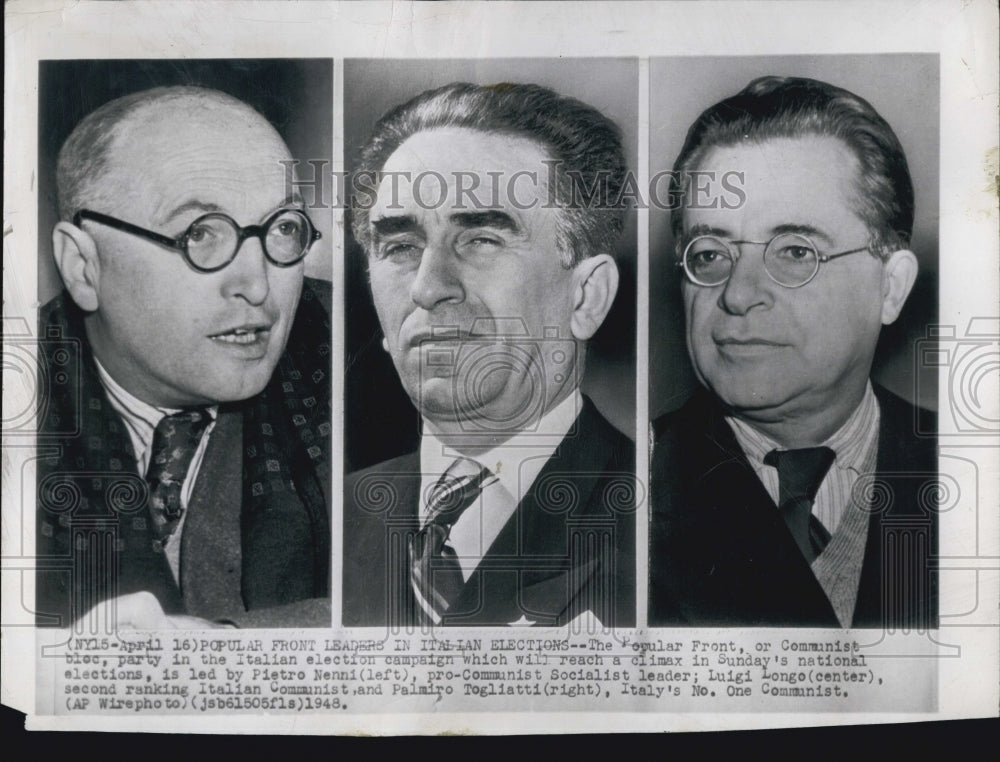 1948 Press Photo Luigi Longo Socialist Leader,Pietro Nenni &amp; Palmiro Togliatti - Historic Images