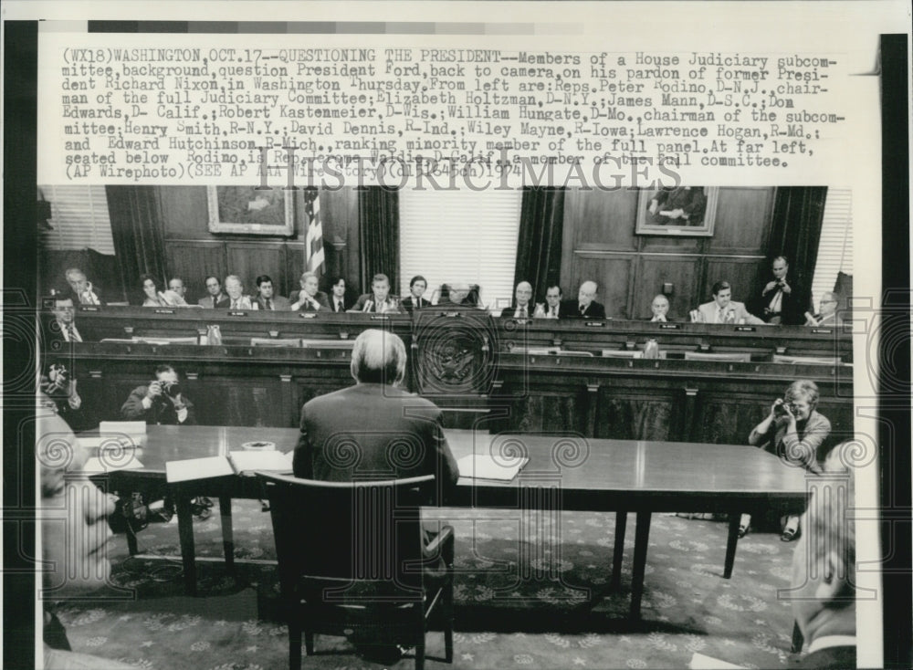 1974 Press Photo President Ford is Questioned by House for Pardoning Nixon - Historic Images