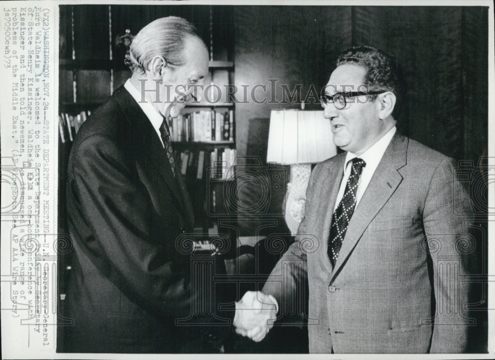 1973 Press Photo U.N. Sec. Gen. Kurt Waldheim and Sec. Of State Henry Kissinger - Historic Images