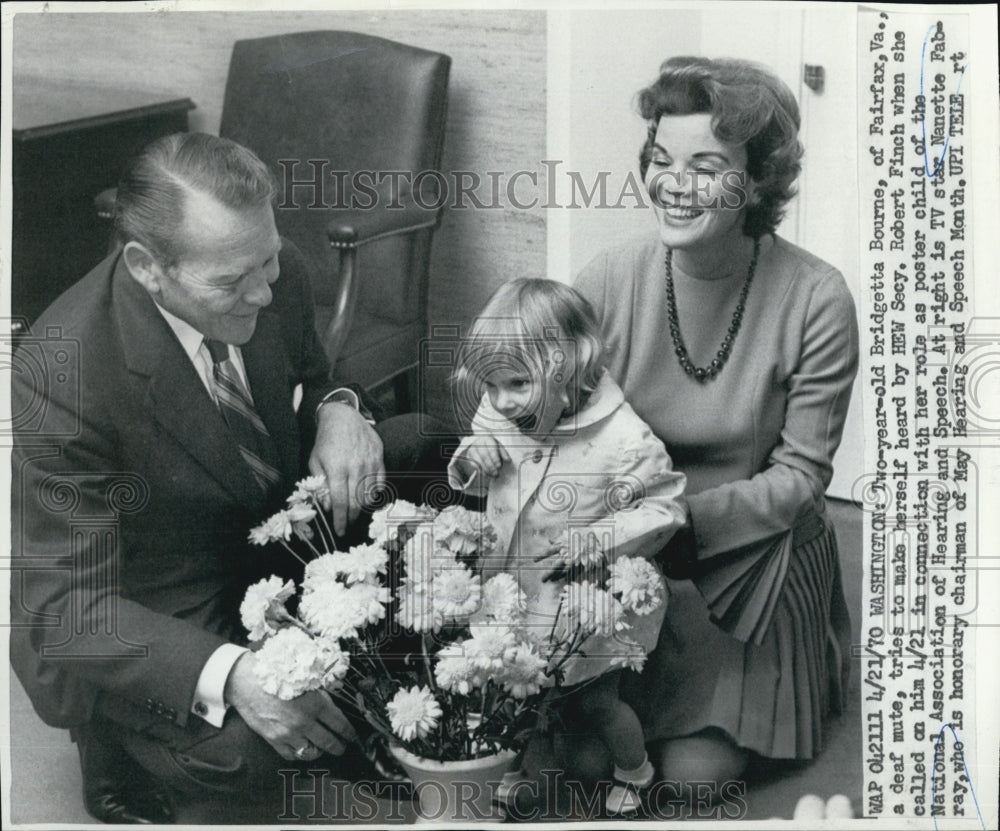 1970 Press Photo Bridgette Bourne Age 2 Poster Child of National Assc Hearing - Historic Images