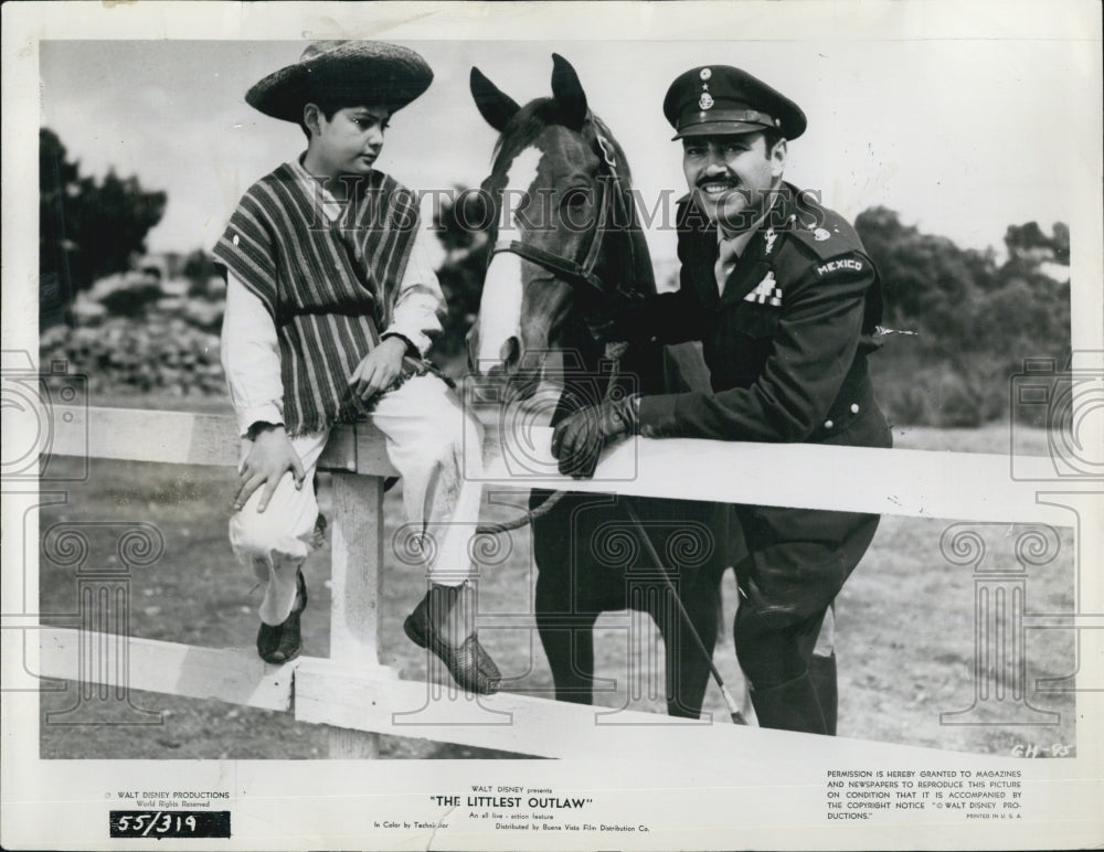 1956 Press Photo Pedro Armendary and Andres Velasquez in &quot;The Littlest Outlaw&quot; - Historic Images