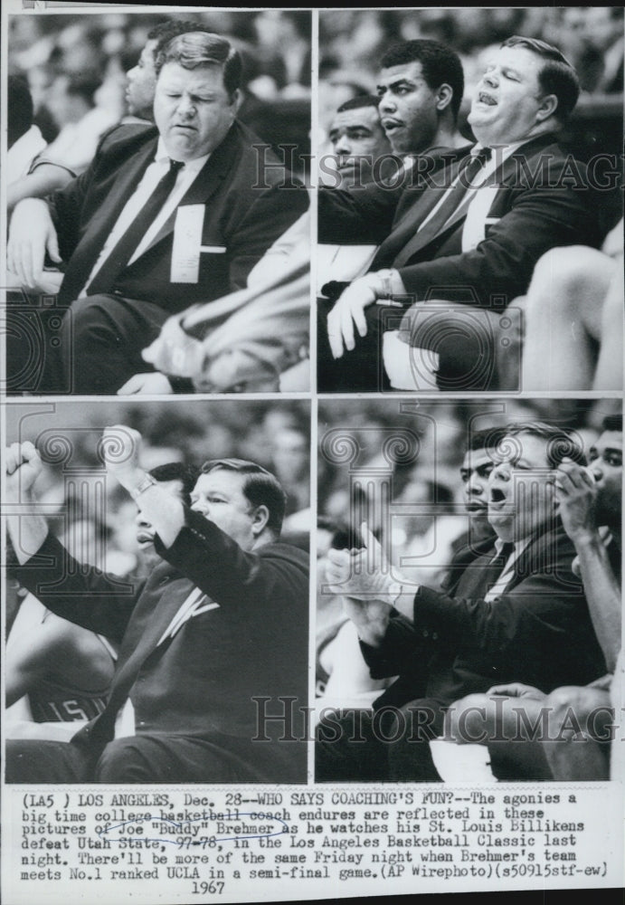 1967 Press PhotoSt Louis Basketball Coach Joe &quot;Buddy&quot; Brehmer playing Utah St - Historic Images