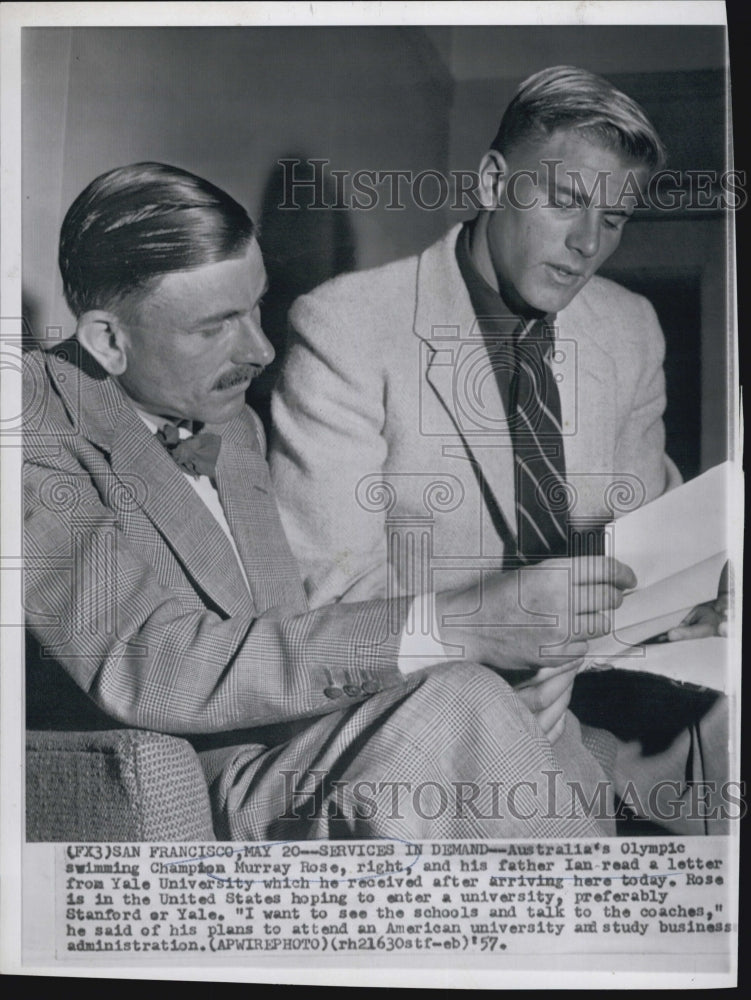 1957 Press Photo Australian Olympic Swimming Champ Murray Rose with Father Ian - Historic Images