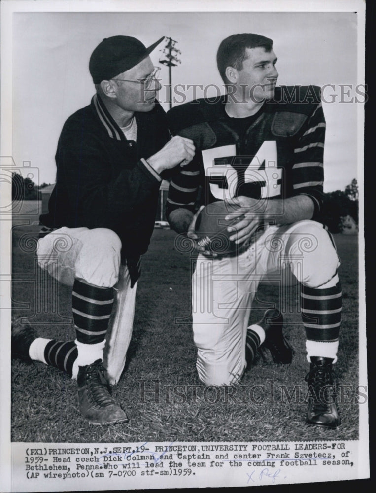 1959 Press Photo Princeton&#39;s Coach Dick Coleman &amp; Captain Frank Sevetecz - Historic Images