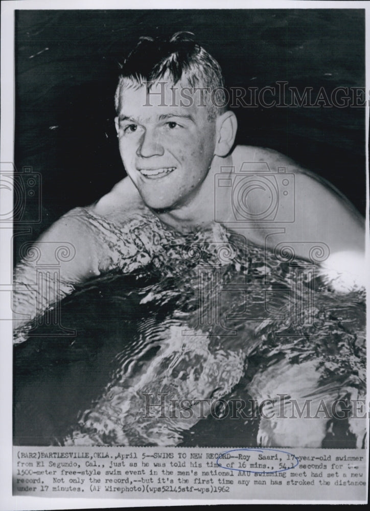 1962 Press Photo Roy Saari broke swimming records - Historic Images