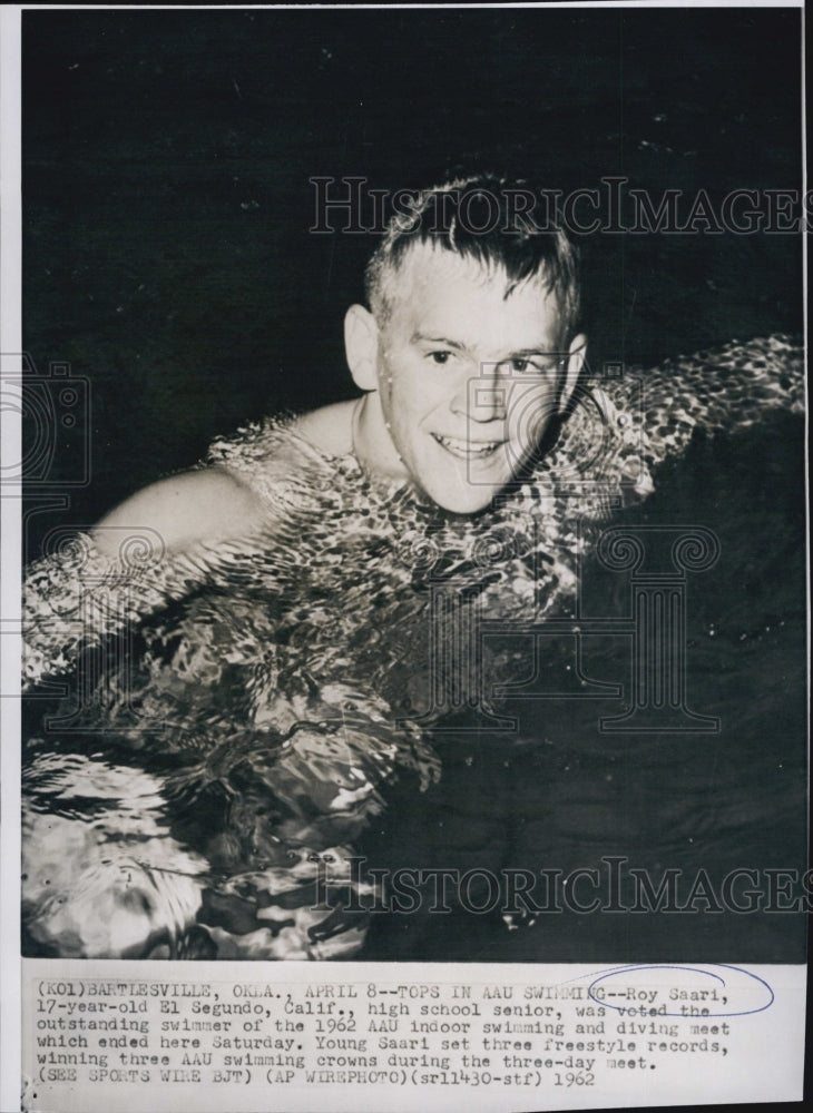 1962 Press Photo Roy Saari Outstanding swimmer 1962 AAU indoor swimming diving - Historic Images