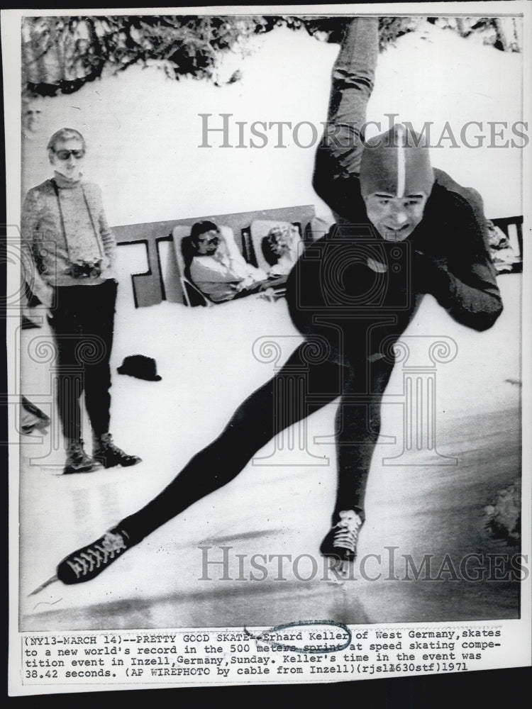 1971 Press Photo Erhard Keller of West Germany Skates New Record 500 Meters - Historic Images