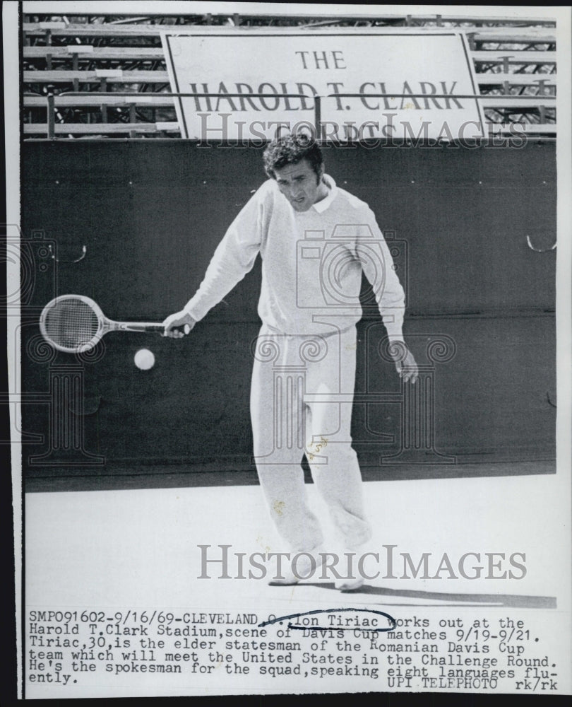 1969 Press Photo Io Tiriac Practicing at David Cup in Cleveland Ohio - Historic Images