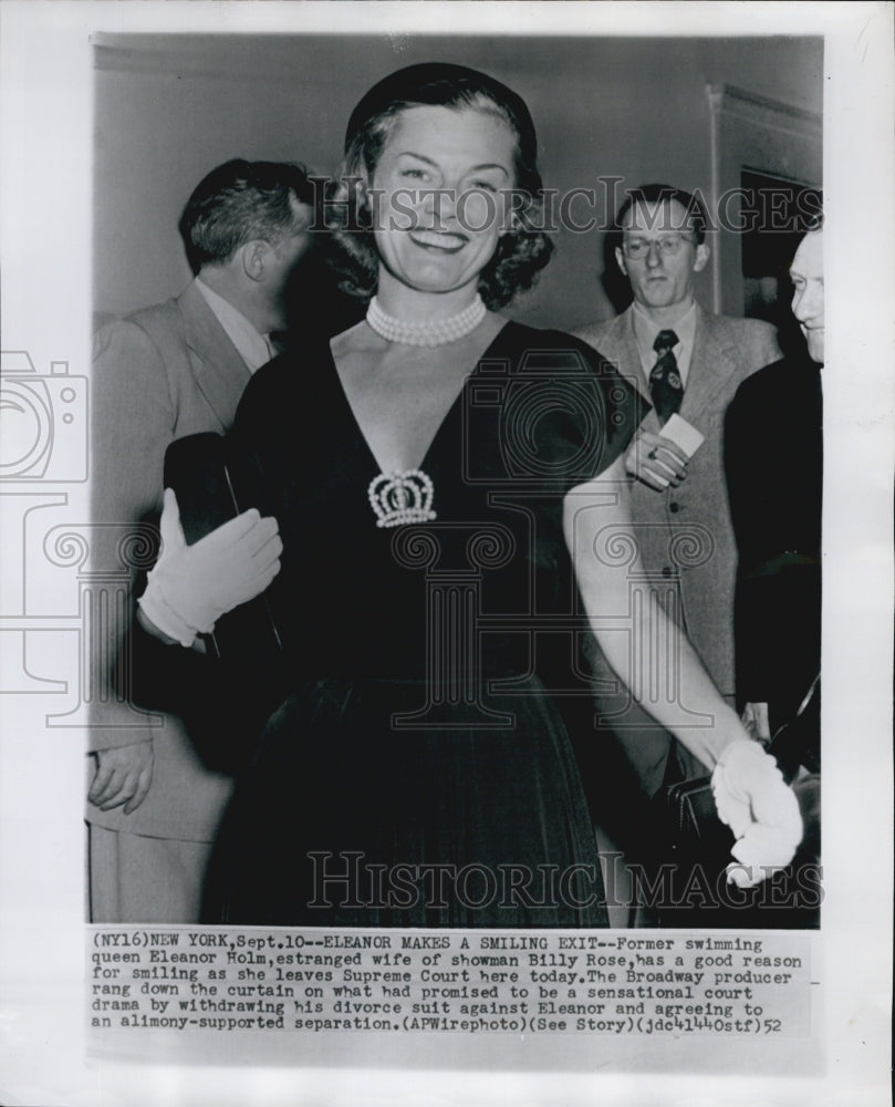 1952 Press Photo Former Olympic Swimmer Eleanor Holm Divorcing Billy Rose - Historic Images