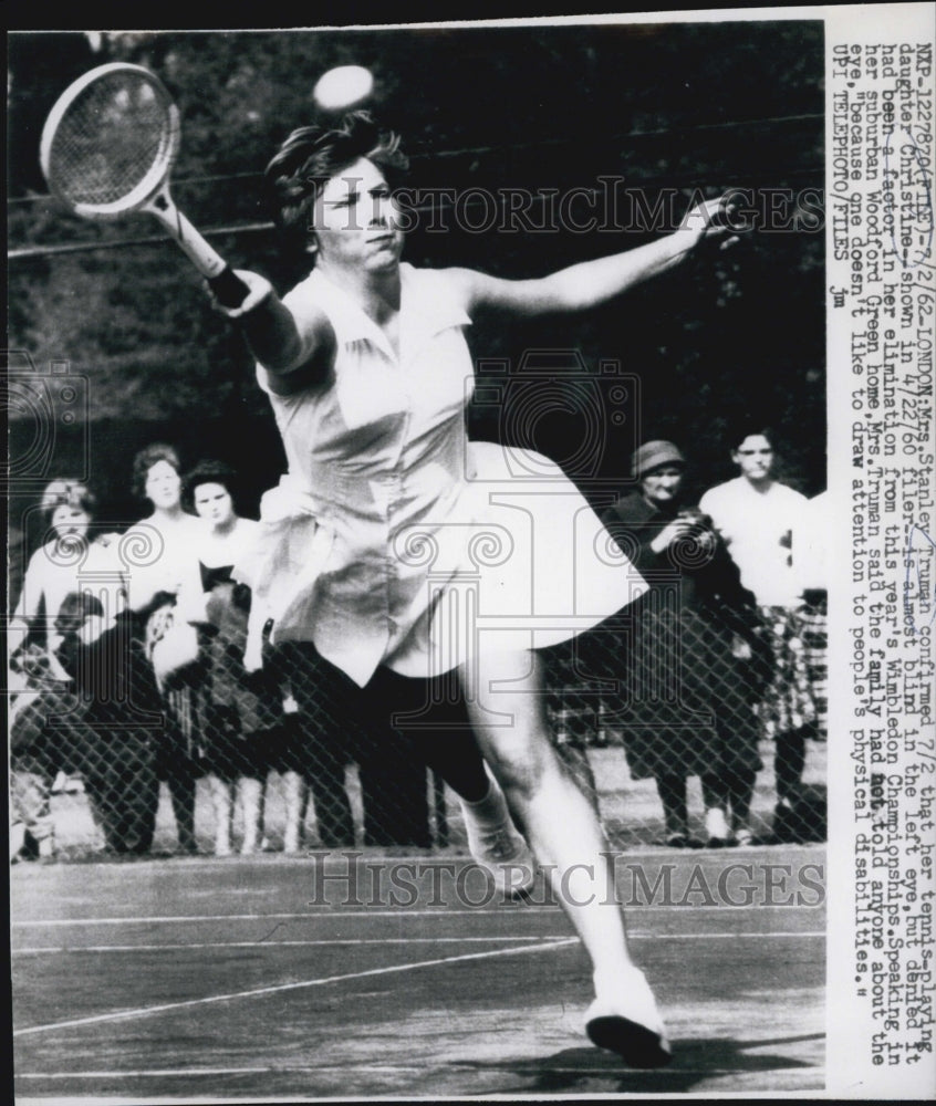 1962 Press Photo Christine Truman Almost Blind in One Eye Eliminated From Wimble - Historic Images