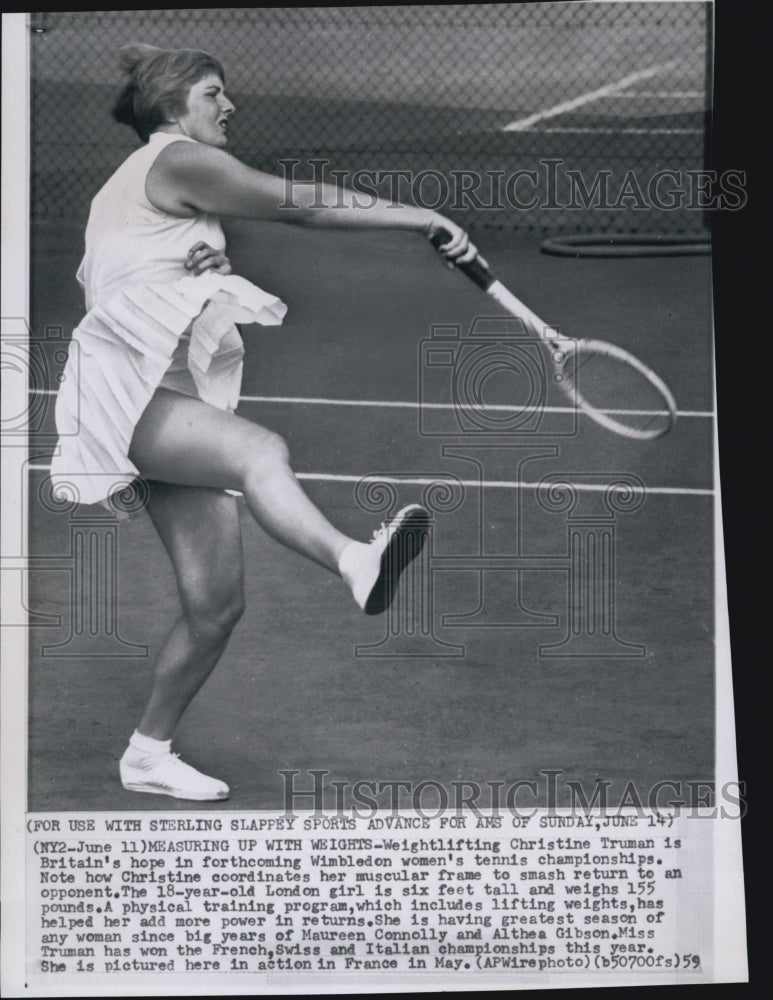 1959 Press Photo Britain&#39;a Christine Truman Wimbledon Hopeful - Historic Images