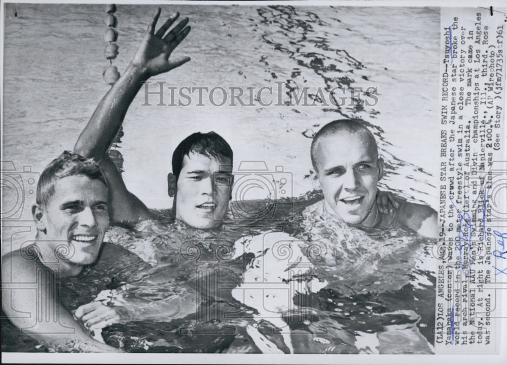 1961 Press Photo Tsuyoshi Yamanaka Breaks World Record in Swimming - Historic Images