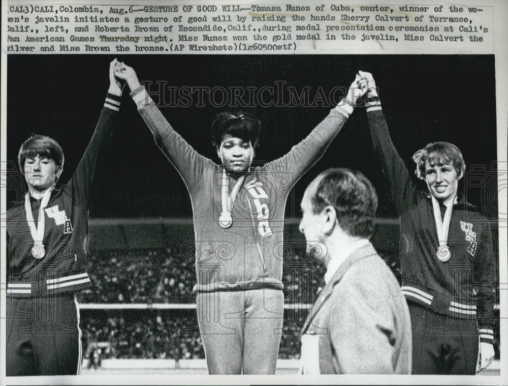 1971 Press Photo Pan American Games Tomasa Nunez Cuba Winner Gold Medal Javelin - Historic Images