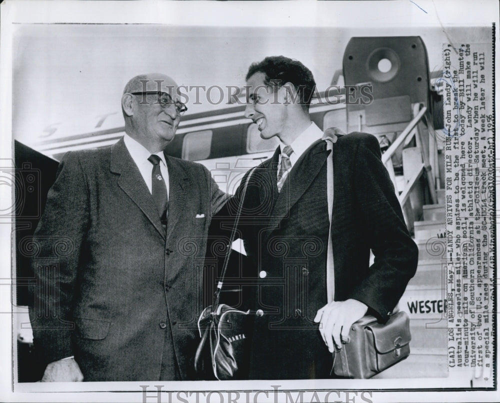 1956 Press Photo John Landy Australian Distance Runner Bill Hunter USC Director - Historic Images