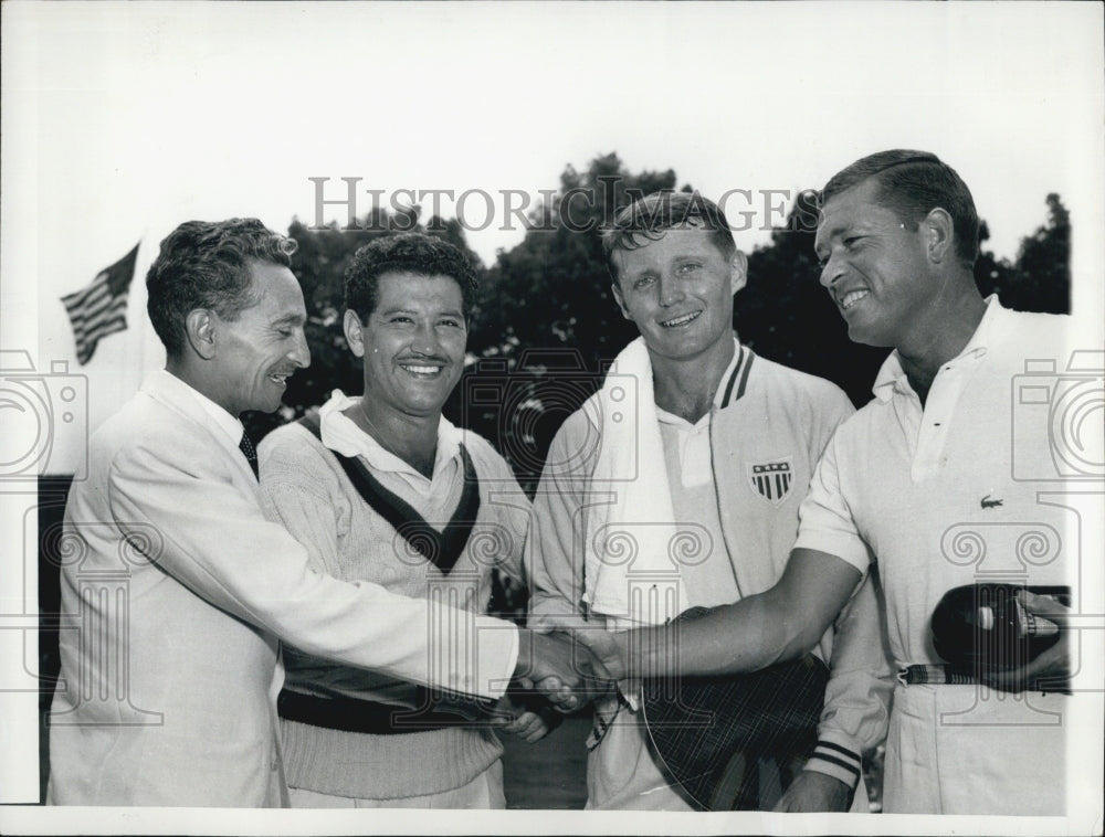 1956 Press Photo Ricardo Tapia and Billy Talbert at the Olympics - Historic Images