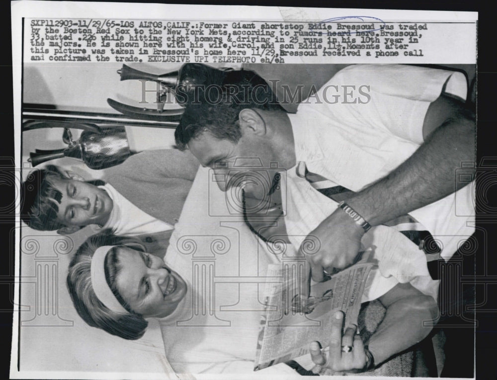 1965 Press Photo Eddie Bressoud Giants Baseball Player Wife Carol Son Eddie - Historic Images