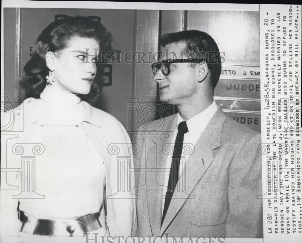 1958 Press Photo Barbara Burns and David Mack, Husband - Historic Images