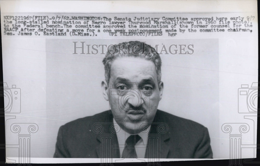 1962 Press Photo Thurgood Marshall - Historic Images